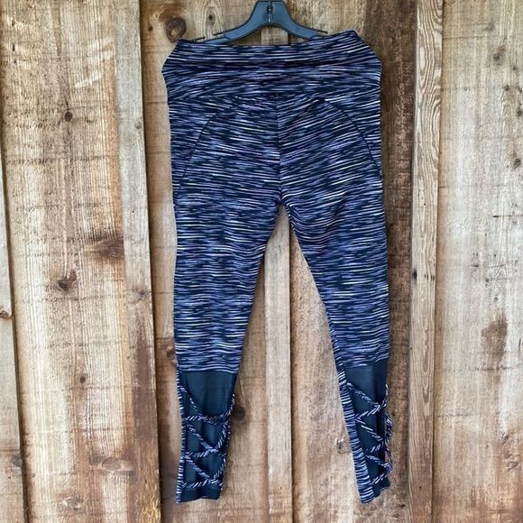 ShoSho Black/pink Stripe Mesh Strappy Back High Waist Legging Tummy Control Yoga - Picture 1 of 10